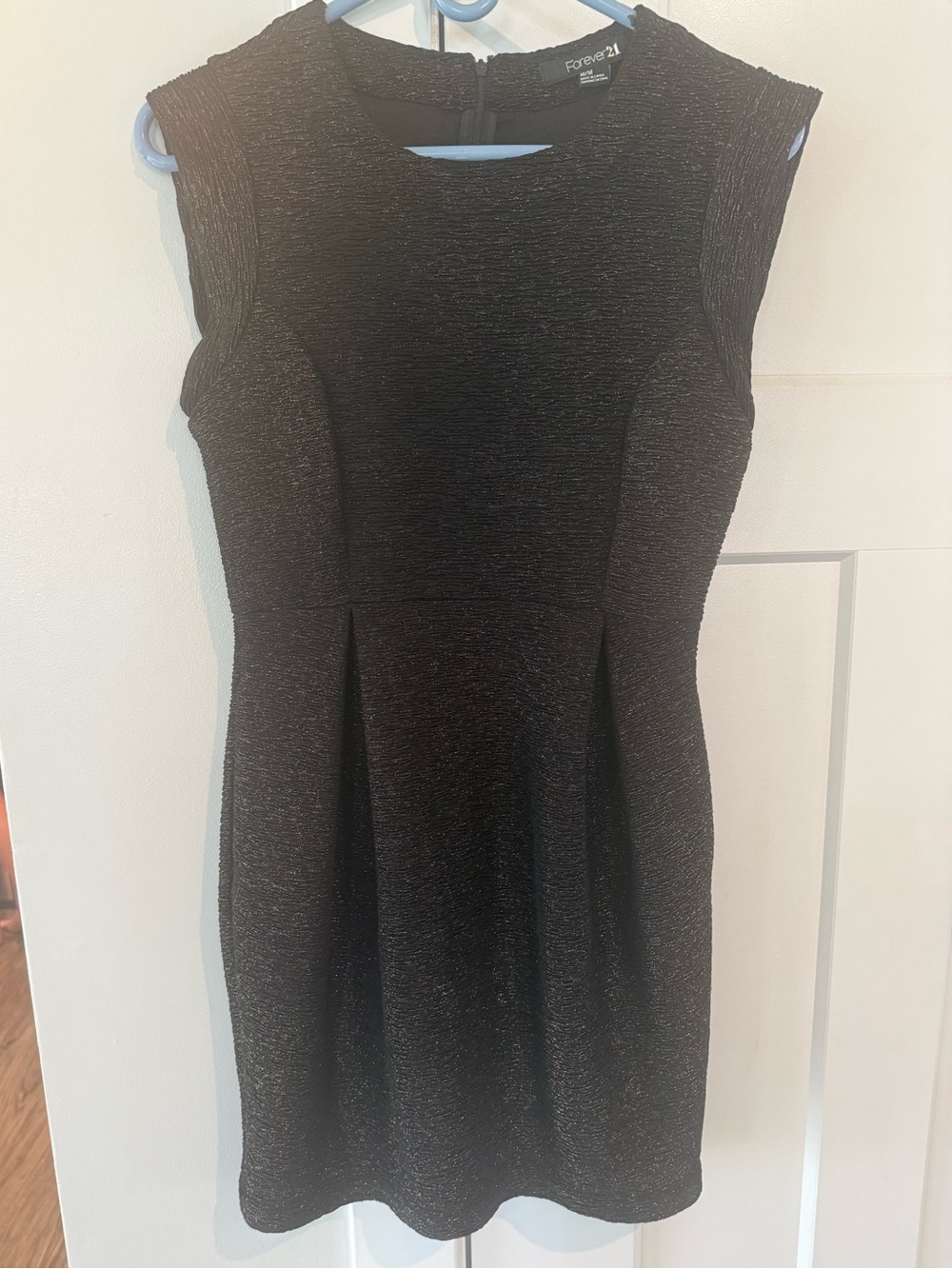Forever 21 Black Textured Cap-Sleeve Fit & Flare Mini Dress